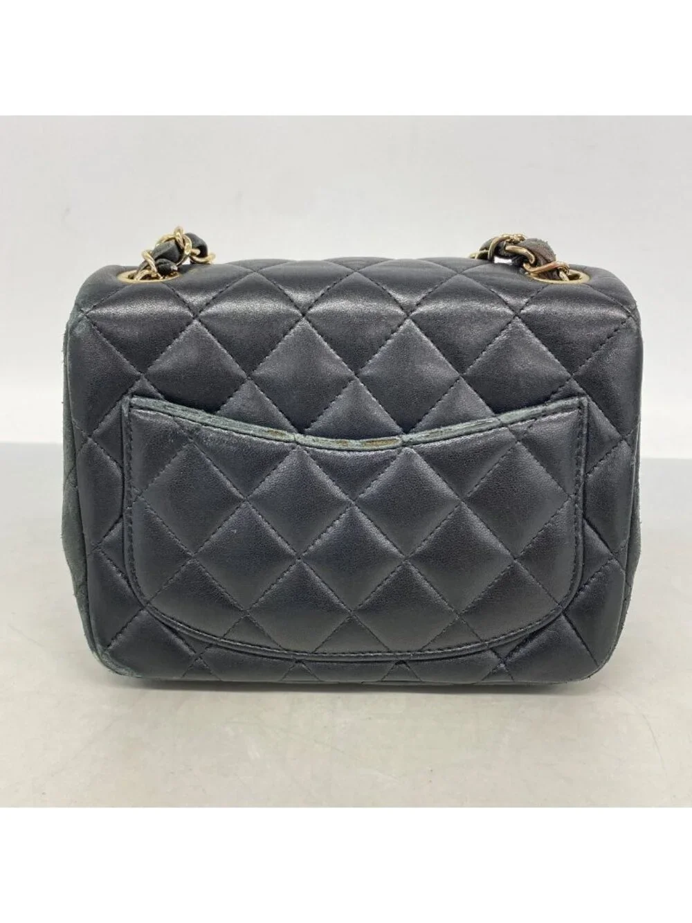 Chanel Shoulder Bag Mini Quilted Lambskin Black Gold